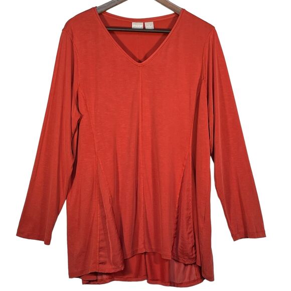 Chico's‎ Zenergy Woven-Inset Tunic Top Women Size 16/18 Red V-Neck Soft Flowy - Picture 1 of 14